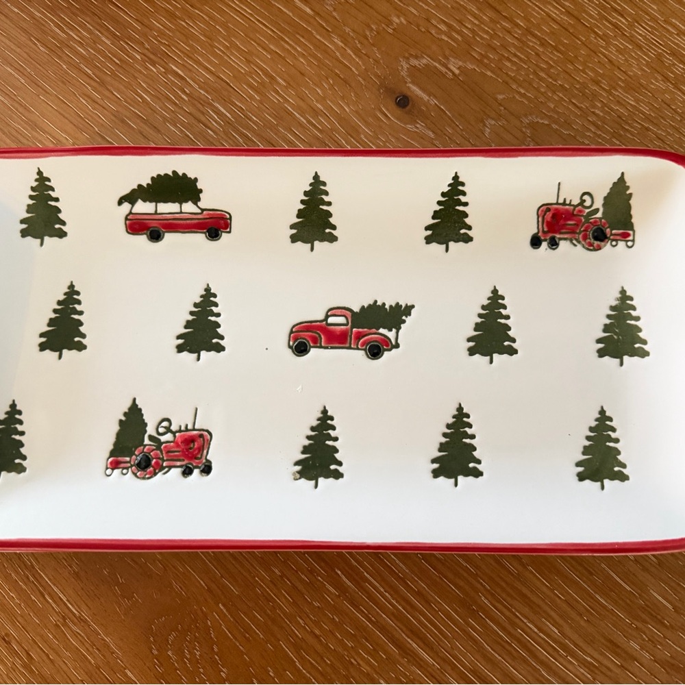 Festive Holiday Serving Tray with Red and Green Design